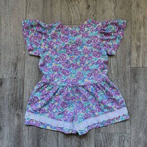 Vintage Toddler Months Floral Print Smocked Jumpsuit Romper No Size Tag